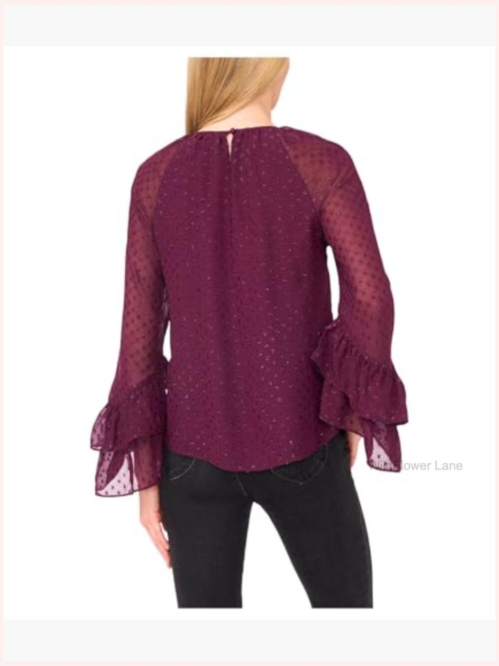 Tiered Sleeve Front Keyhole Blouse Blouse Button Closure - Picture 2 of 3